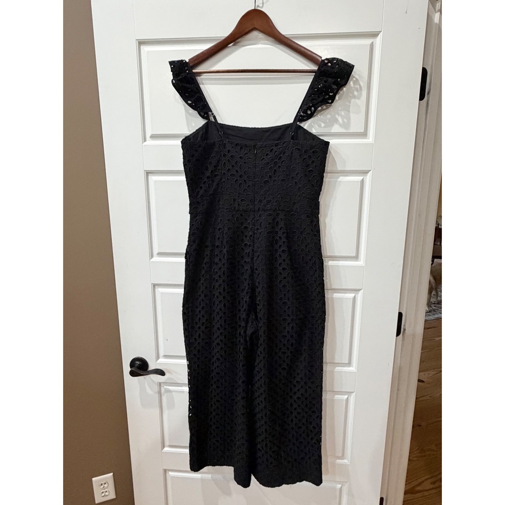 J. Crew Kasana Black Embroidered Eyelet Ruffle Strap Jumpsuit Size 8 Coastal - Picture 8 of 11